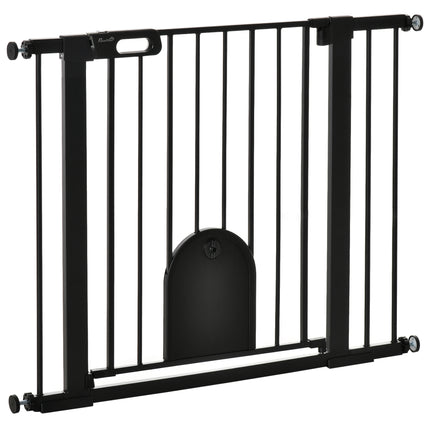 Extra Wide 75-103 cm Pressure Fit Pet Safety Gate with Small Door, Auto Close & Double Locking - Black