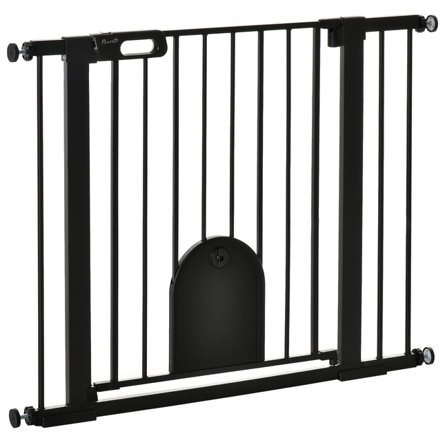 Extra Wide 75-103 cm Pressure Fit Pet Safety Gate with Small Door, Auto Close & Double Locking - Black