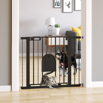 Extra Wide 75-103 cm Pressure Fit Pet Safety Gate with Small Door, Auto Close & Double Locking - Black