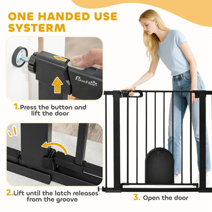 Extra Wide 75-103 cm Pressure Fit Pet Safety Gate with Small Door, Auto Close & Double Locking - Black