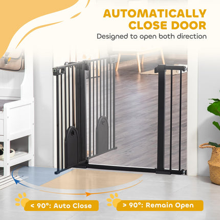 Extra Wide 75-103 cm Pressure Fit Pet Safety Gate with Small Door, Auto Close & Double Locking - Black
