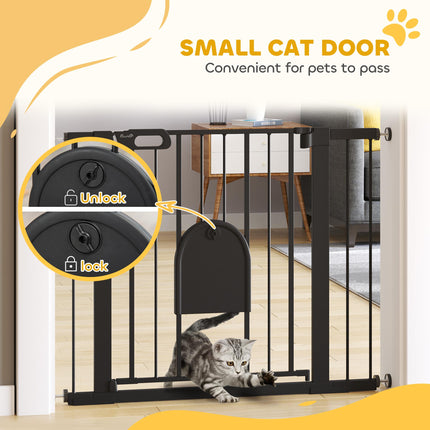 Extra Wide 75-103 cm Pressure Fit Pet Safety Gate with Small Door, Auto Close & Double Locking - Black