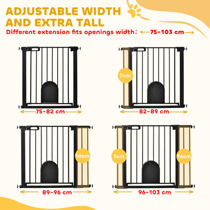 Extra Wide 75-103 cm Pressure Fit Pet Safety Gate with Small Door, Auto Close & Double Locking - Black