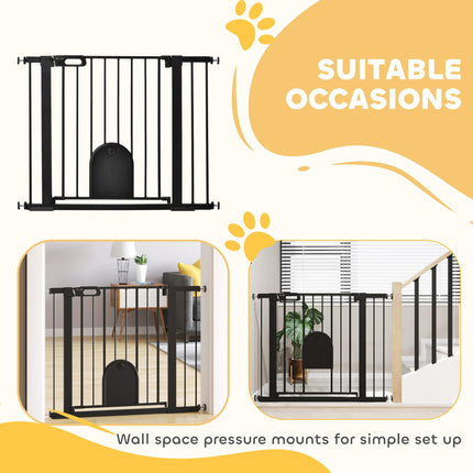 Extra Wide 75-103 cm Pressure Fit Pet Safety Gate with Small Door, Auto Close & Double Locking - Black