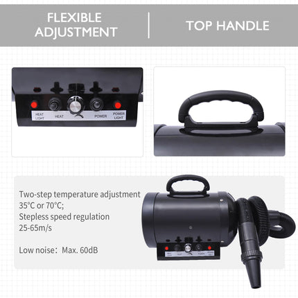 Dog Hair Dryer Pet Grooming Blaster Dryer Blower Adjustable Temperature Speed Wi 1