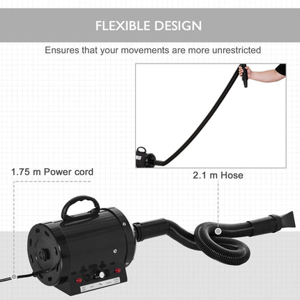 Dog Hair Dryer Pet Grooming Blaster Dryer Blower Adjustable Temperature Speed Wi 1