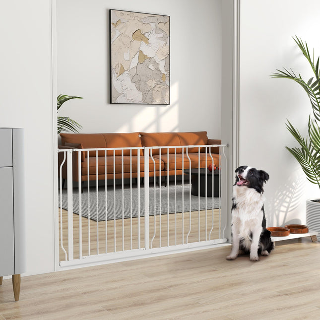 Extra Wide Adjustable Dog Gate with Door 76H x 75-145W cm - White