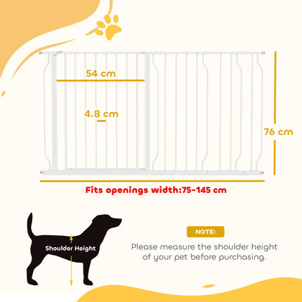 Extra Wide Adjustable Dog Gate with Door 76H x 75-145W cm - White
