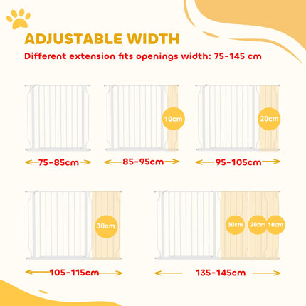 Extra Wide Adjustable Dog Gate with Door 76H x 75-145W cm - White
