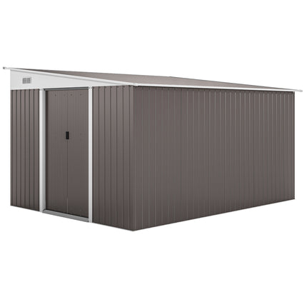 11.3 x 9.2 Ft Metal Garden Storage Shed with Sloped Roof - Grey