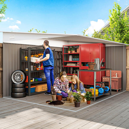 11.3 x 9.2 Ft Metal Garden Storage Shed with Sloped Roof - Grey