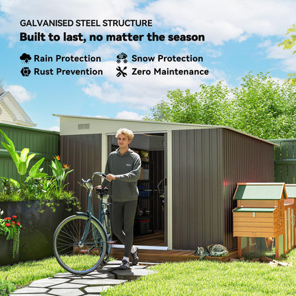 11.3 x 9.2 Ft Metal Garden Storage Shed with Sloped Roof - Grey