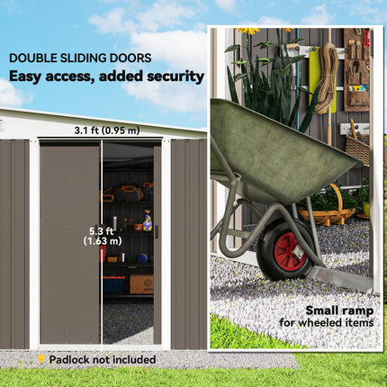 11.3 x 9.2 Ft Metal Garden Storage Shed with Sloped Roof - Grey