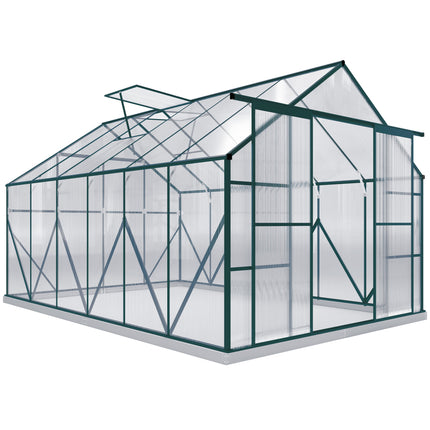 8 x 12ft Aluminium Frame Walk-In Greenhouse Kit with Clear Polycarbonate Panels - Green