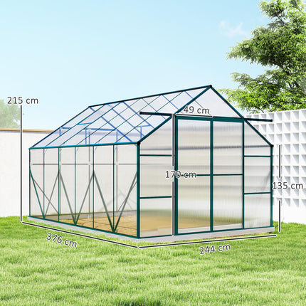 8 x 12ft Aluminium Frame Walk-In Greenhouse Kit with Clear Polycarbonate Panels - Green