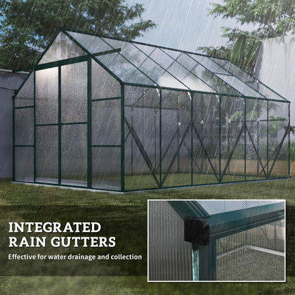 8 x 12ft Aluminium Frame Walk-In Greenhouse Kit with Clear Polycarbonate Panels - Green
