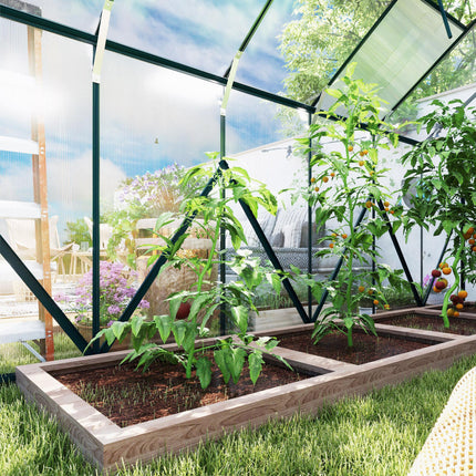 8 x 12ft Aluminium Frame Walk-In Greenhouse Kit with Clear Polycarbonate Panels - Green