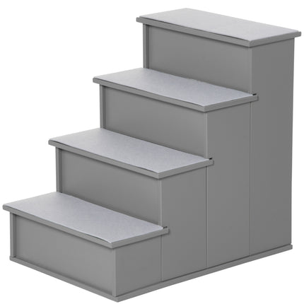 4 Step Wooden Cushioned Pet Stairs with Non-Slip Carpet for Dogs and Cats - Grey