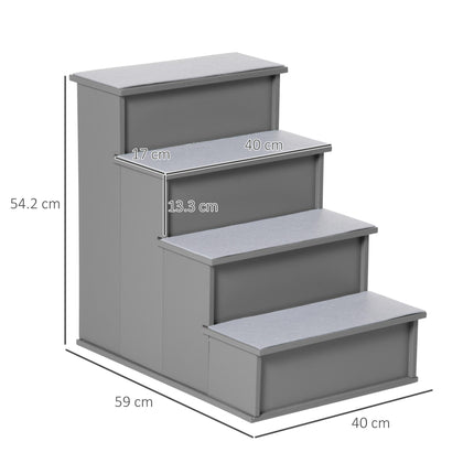 4 Step Wooden Cushioned Pet Stairs with Non-Slip Carpet for Dogs and Cats - Grey