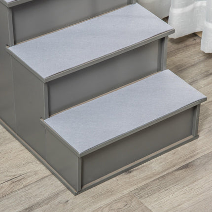 4 Step Wooden Cushioned Pet Stairs with Non-Slip Carpet for Dogs and Cats - Grey