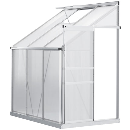 6x4ft Walk-In Lean-To Greenhouse with Polycarbonate Panels and Aluminium Frame - Silver