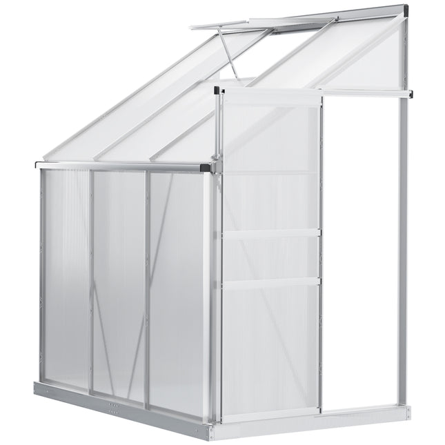 6x4ft Walk-In Lean-To Greenhouse with Polycarbonate Panels and Aluminium Frame - Silver