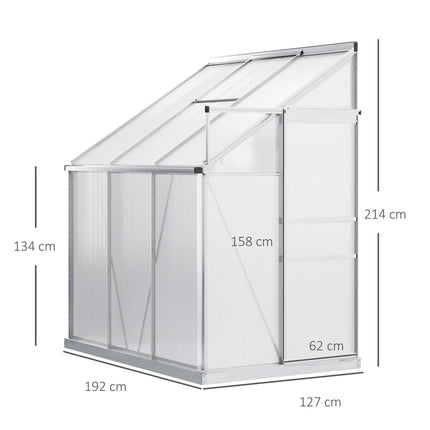 6x4ft Walk-In Lean-To Greenhouse with Polycarbonate Panels and Aluminium Frame - Silver