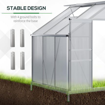 6x4ft Walk-In Lean-To Greenhouse with Polycarbonate Panels and Aluminium Frame - Silver