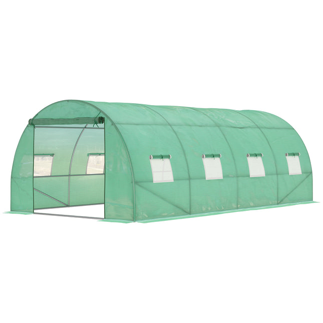 6 x 3 Metre Large Walk-In Polytunnel Greenhouse with Steel Frame - Green