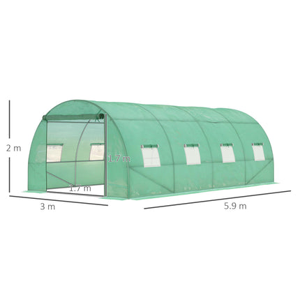 6 x 3 Metre Large Walk-In Polytunnel Greenhouse with Steel Frame - Green