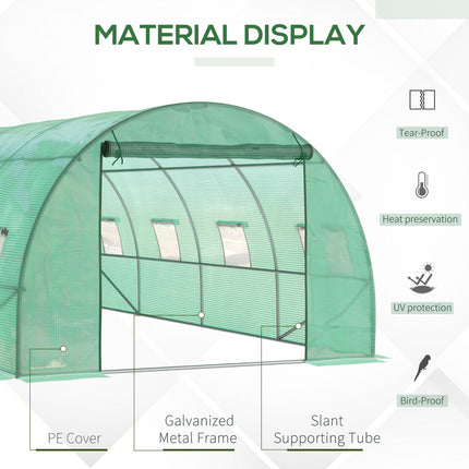 6 x 3 Metre Large Walk-In Polytunnel Greenhouse with Steel Frame - Green