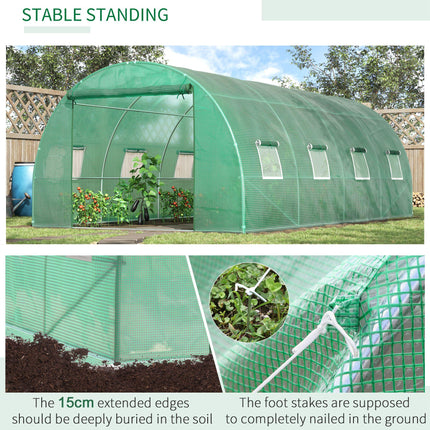 6 x 3 Metre Large Walk-In Polytunnel Greenhouse with Steel Frame - Green