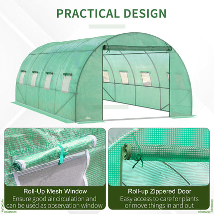 6 x 3 Metre Large Walk-In Polytunnel Greenhouse with Steel Frame - Green