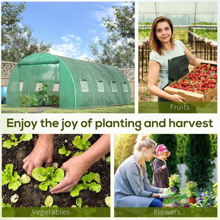 6 x 3 Metre Large Walk-In Polytunnel Greenhouse with Steel Frame - Green