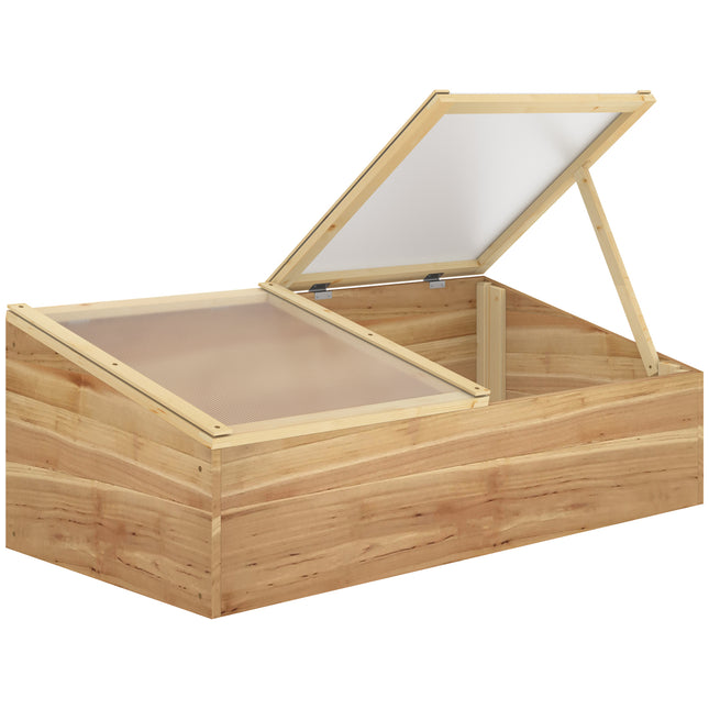 Wooden Cold Frame Greenhouse with Polycarbonate Roof Panels - Natural