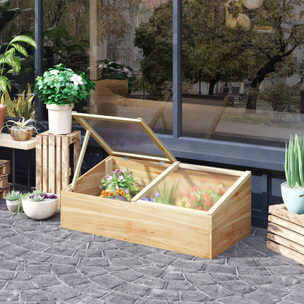 Wooden Cold Frame Greenhouse with Polycarbonate Roof Panels - Natural