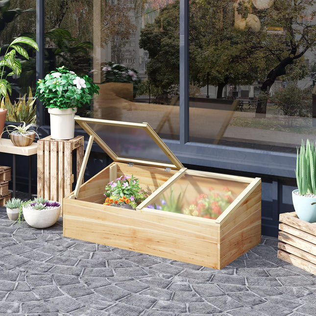 Wooden Cold Frame Greenhouse with Polycarbonate Roof Panels - Natural