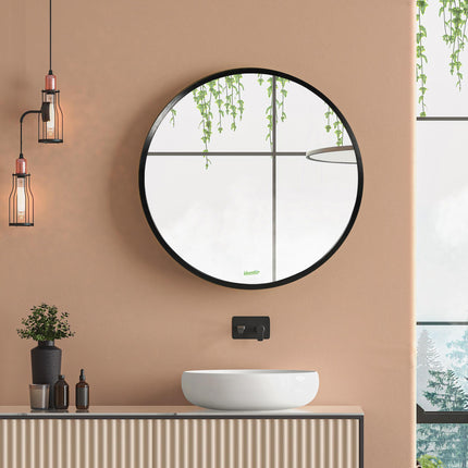 Modern Round Bathroom Mirror with Aluminium Frame 40cm - Black