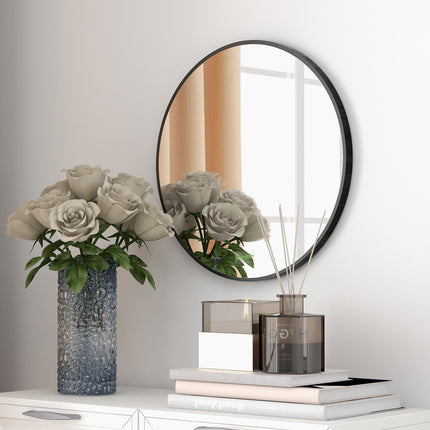 Modern Round Bathroom Mirror with Aluminium Frame 40cm - Black