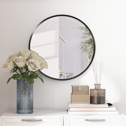 Modern Round Bathroom Mirror with Aluminium Frame 40cm - Black