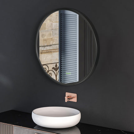 Modern Round Bathroom Mirror with Aluminium Frame 40cm - Black