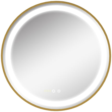 Dimmable LED Round Bathroom Mirror 60cm with Memory Function - Gold Tone