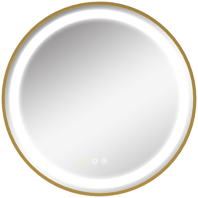Dimmable LED Round Bathroom Mirror 60cm with Memory Function - Gold Tone