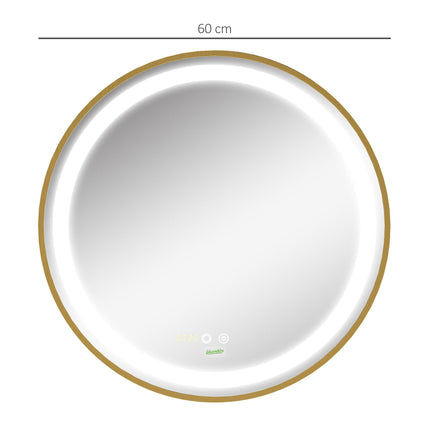 Dimmable LED Round Bathroom Mirror 60cm with Memory Function - Gold Tone