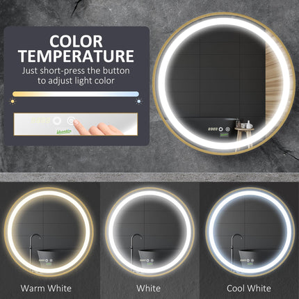 Dimmable LED Round Bathroom Mirror 60cm with Memory Function - Gold Tone