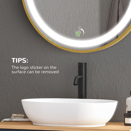 Dimmable LED Round Bathroom Mirror 60cm with Memory Function - Gold Tone