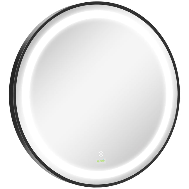 Dimmable Round LED Bathroom Mirror with 3 Temperature Colours Hardwired - Black