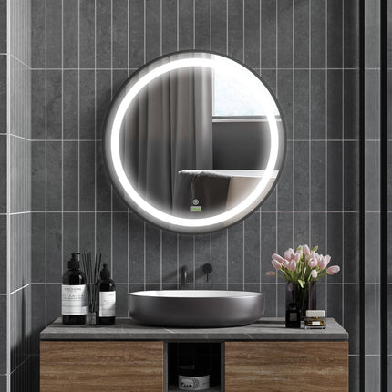 Dimmable Round LED Bathroom Mirror with 3 Temperature Colours Hardwired - Black