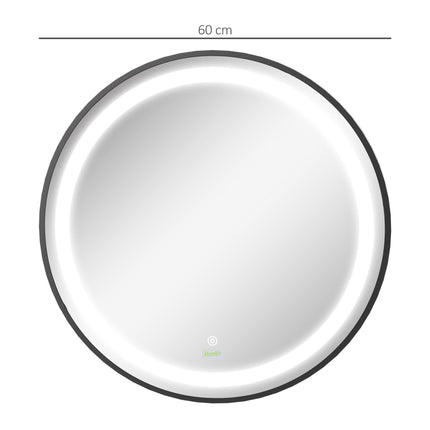 Dimmable Round LED Bathroom Mirror with 3 Temperature Colours Hardwired - Black