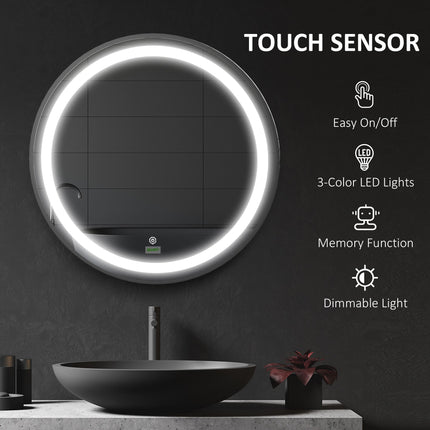 Dimmable Round LED Bathroom Mirror with 3 Temperature Colours Hardwired - Black